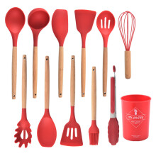 Ein Traum-Set für Köche: Lebendiges Silikon-Kochgeschirr-Set, hitzebeständig bis 230 C, Holzgriffe, Antihaftbeschichtung, umfassend