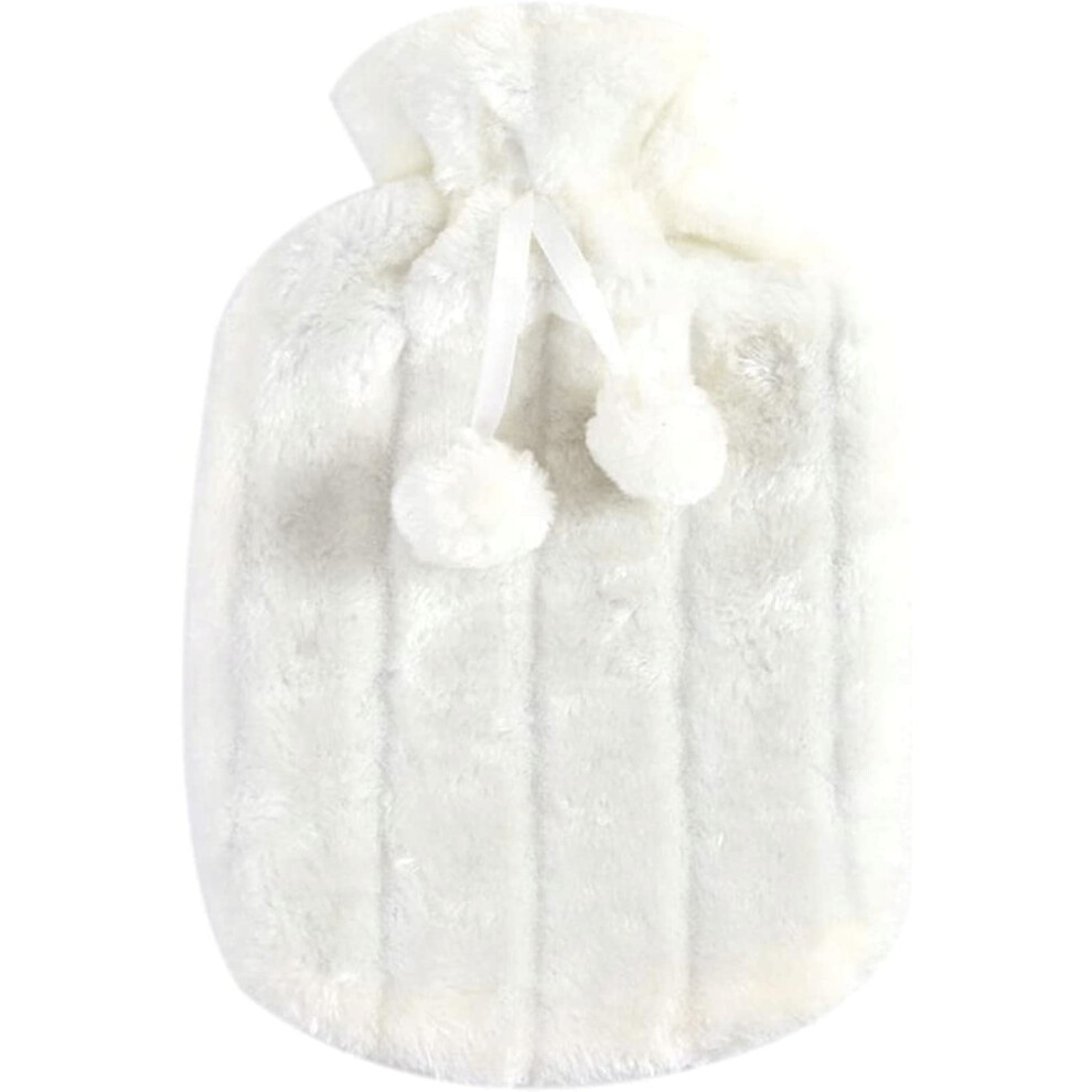 2000ML Portable Hot Water Bottle Rubber With Soft Plush Cover Hand and Feet Warmer White
