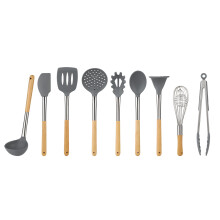 Utensílios de cozinha de silicone, conjunto completo com cabos de madeira para panelas antiaderentes, ferramentas multifuncionais resistentes a