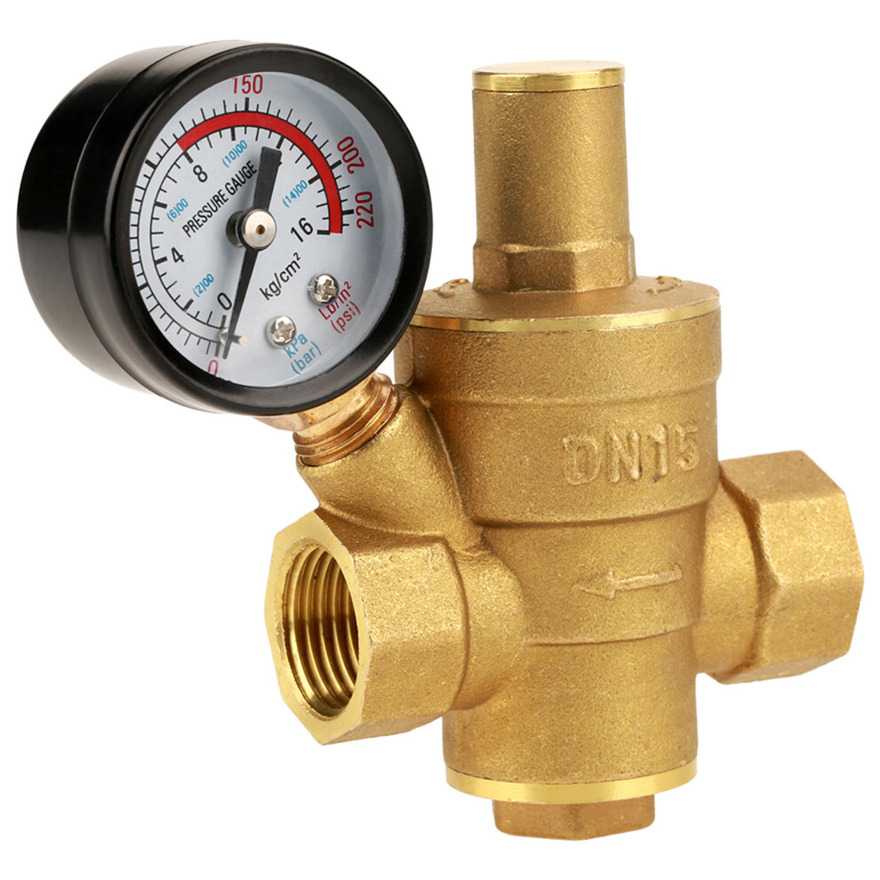 Adjustable Brass Water Pressure Regulator Dn15 With Gauge Brass Reducer 7891362834319