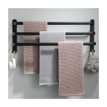 Suport pentru prosoape cu finisaj negru mat, economisitor de spațiu, bare pentru prosoape de baie montate pe perete din aliaj de aluminiu, suport