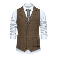 Suit Vest Men's Single Breasted Lapel Wedding Vest Slim Fit Sleeveless Khaki Formal Tuxedo Gilet