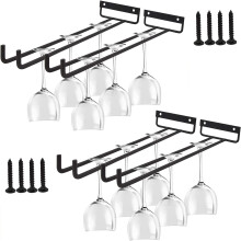 Suporte para taças de vinho em aço inoxidável para cozinha e bar, design elegante e contemporâneo, ideal para guardar sob armários, estrutura