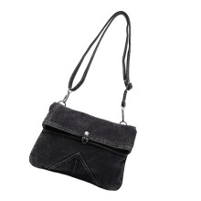 Multi Pocket Unisex Jeans Messengers Bag Washed Jeans-Black