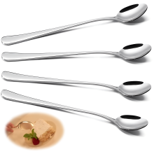 Hochglanzpolierte Dessertlöffel aus Edelstahl, modernes Design mit glatter Kante und ergonomischem Griff, spülmaschinenfest zum Mixen von