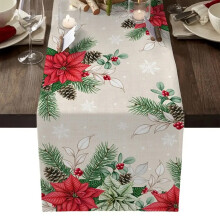 Chemin de table classique de Noël, 33 x 183 cm, en tissu mélangé résistant et lavable en machine, idéal pour diverses occasions et décorations,