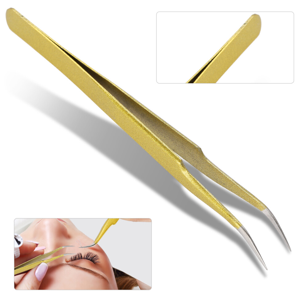 Curved Tip Stainless Steel Tweezers for Accurate Eyelash Grafting