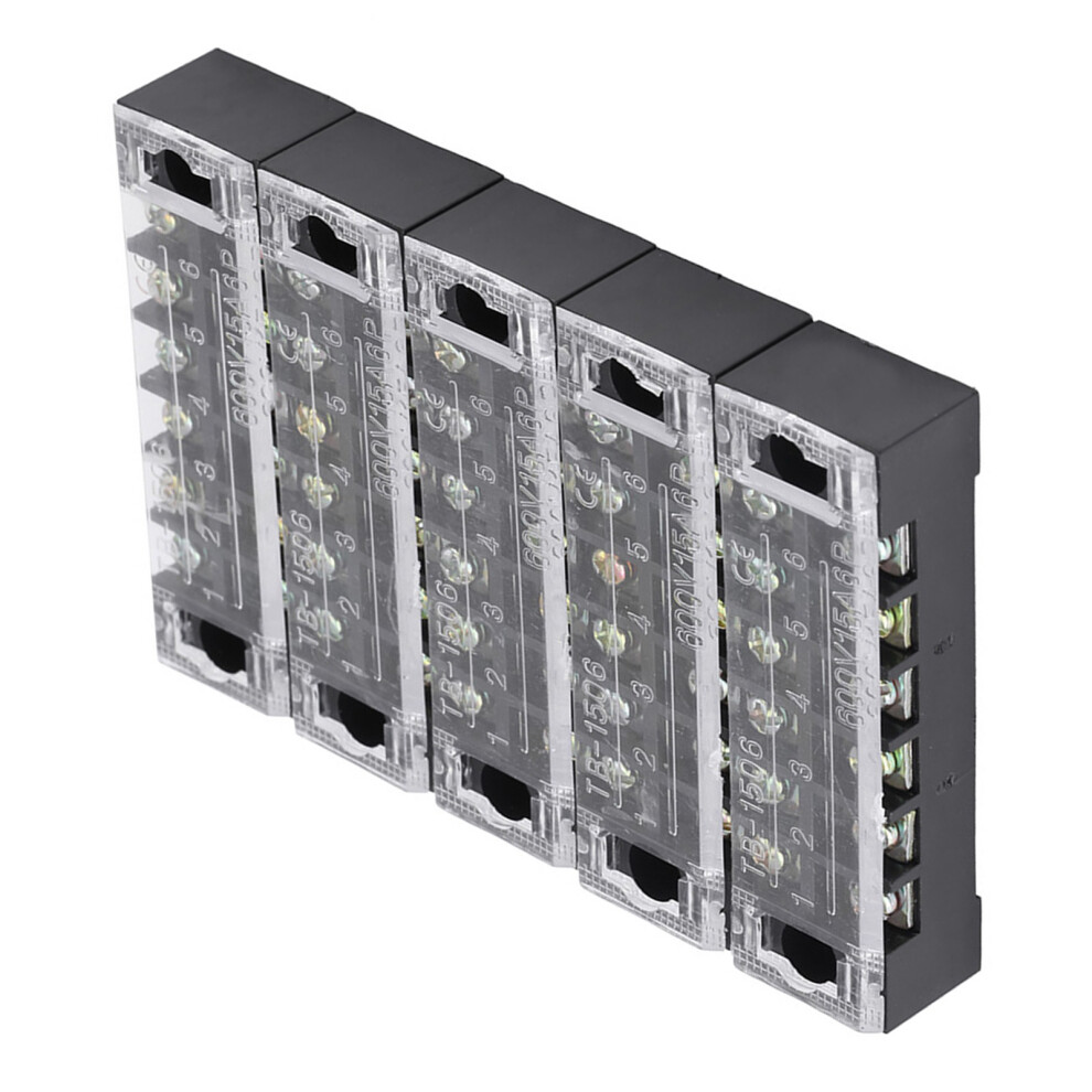 Dual Row 6 Position Terminal Strip 5Pcs 600V 15A With Insulating Cover 4651362838273