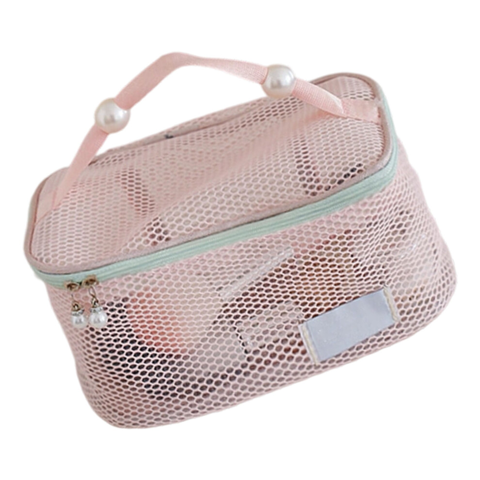 Pink Toiletry Bag Large Capacity Nylon Mesh Cosmetic Organizers
