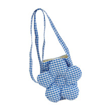 Checkered Floral Print Shoulder Bag Adjustable Strap-Blue