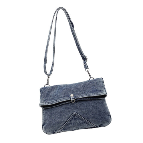 Multi Pocket Unisex Jeans Messengers Bag Washed Jeans-Blue