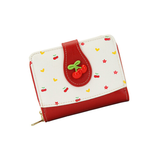 Women Small Compact Wallets Pu Leather Clutch Purses Card-Red