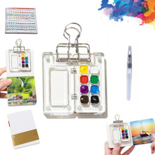Mini Watercolour Kit, Travel Watercolour Paint Set, Beginner Watercolour Workbook, Wooden Grid Box With 8 Grids