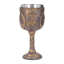 Taça Viking Spirit com revestimento em resina pintada à mão, cálice de vinho com interior em aço inoxidável e motivo da deusa Valquíria,