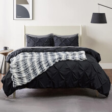 Mykt, fløyelsaktig mikrofiberdynesett, bruk hele året, elegant design, sengetøysett, king size, svart, 3 deler, mikrofiberkomfort, lettstelt,