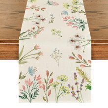 Decoración rústica de granja para primavera y verano, camino de mesa de flores silvestres en acuarela que añade un toque festivo a la decoración
