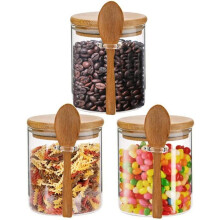 Bocal élégant en verre avec couvercle à joint en bambou, bocal de rangement de cuisine en verre borosilicate transparent pour un rangement