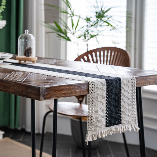 Τραπεζομάντιλο Farmhouse Chic, από υλικό υψηλής ποιότητας και απλό σχέδιο μακραμέ, 1