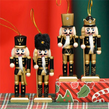 (4pcs) French Country Style Artificial Wood Nutcracker Soldier Decorations,Golden & Black Holiday Ornaments for Christmas Tree