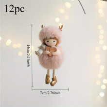 (Pink 12pc) Charming Angel Round-Bellied Deer Antler Dolls,White & Pink Christmas Ornaments  for Tree, Wedding, Valentine's Day &