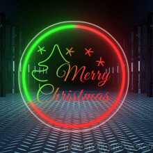 (Green Red, 29cm) Merry Christmas Neon Sign,USB-Powered Wall Hanging with Star & Tree Design, Red & Green Lights, Perfect for Bedroom,