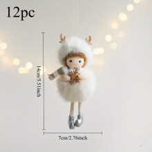 (White 12pcs) Charming Angel Round-Bellied Deer Antler Dolls,White & Pink Christmas Ornaments  for Tree, Wedding, Valentine's Day &