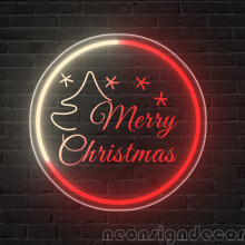 (Warm White Red, 29cm) Merry Christmas Neon Sign,USB-Powered Wall Hanging with Star & Tree Design, Red & Green Lights, Perfect for Bedroom,