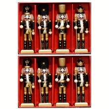 (8pcs(2 Boxes)) French Country Style Artificial Wood Nutcracker Soldier Decorations,Golden & Black Holiday Ornaments for Christmas Tree