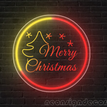 (Yellow Red, 29cm) Merry Christmas Neon Sign,USB-Powered Wall Hanging with Star & Tree Design, Red & Green Lights, Perfect for Bedroom,