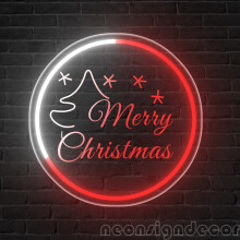 (Cold White Red, 29cm) Merry Christmas Neon Sign,USB-Powered Wall Hanging with Star & Tree Design, Red & Green Lights, Perfect for Bedroom,