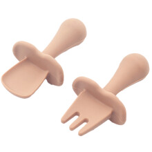 Utensílios de silicone em formato de nuvem para bebês, com cabo curto e arredondado para alimentação independente, design ergonômico ideal para