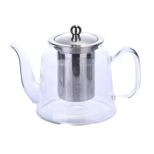 Svanehals-tekanne med avtakbar infuser, mikrobølgeovn- og komfyrtoppsikker glasskjele for løsbladste, sil i rustfritt stål, varmebestandig