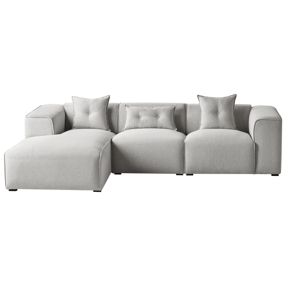 Corner Sofa 3 Seater DOLVA Fabric Light Grey Right Hand-image-OPC-PJXF2MT-NEW