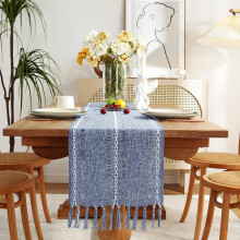 Bavlnený ľanový prestieradlo, boho vyšívané macramé prestieradlá na párty, dekorácie do jedálne, 33 x 237 cm, textúrovaná látka,