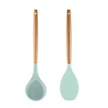 Ustensile de bucătărie din silicon gourmet, mâner din lemn rezistent la căldură pentru răsturnare fără zgârieturi, include design ergonomic,
