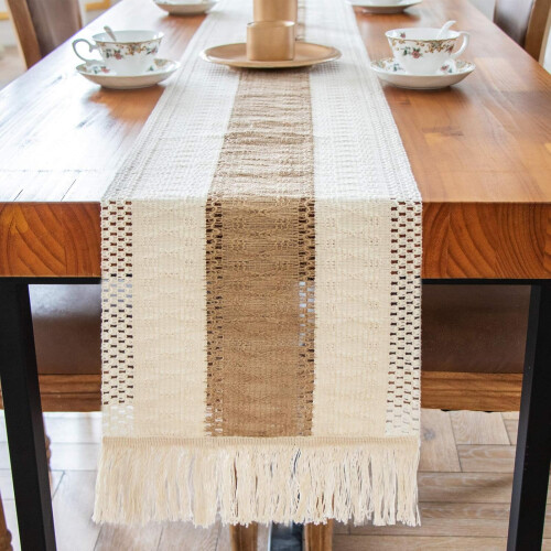 Runner da tavola in macramè Rustic Elegance, decorazione rustica in macramè per tavolo da matrimonio, resistente e riutilizzabile, 100% cotone 1