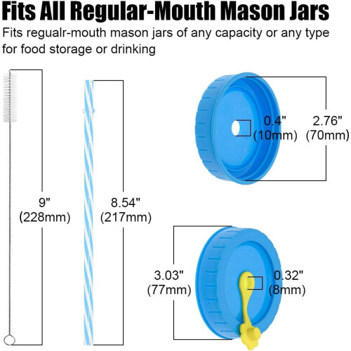 Χρωματιστά καπάκια για κανονικά βάζα Mouth Mason, πλαστικό χωρίς BPA με δακτυλίους 1