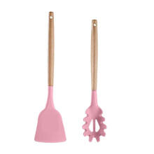 Ustensile de gătit ergonomice din silicon cu mâner din lemn, concepute pentru vase antiaderente, oferă izolație termică și reduce zgomotul de