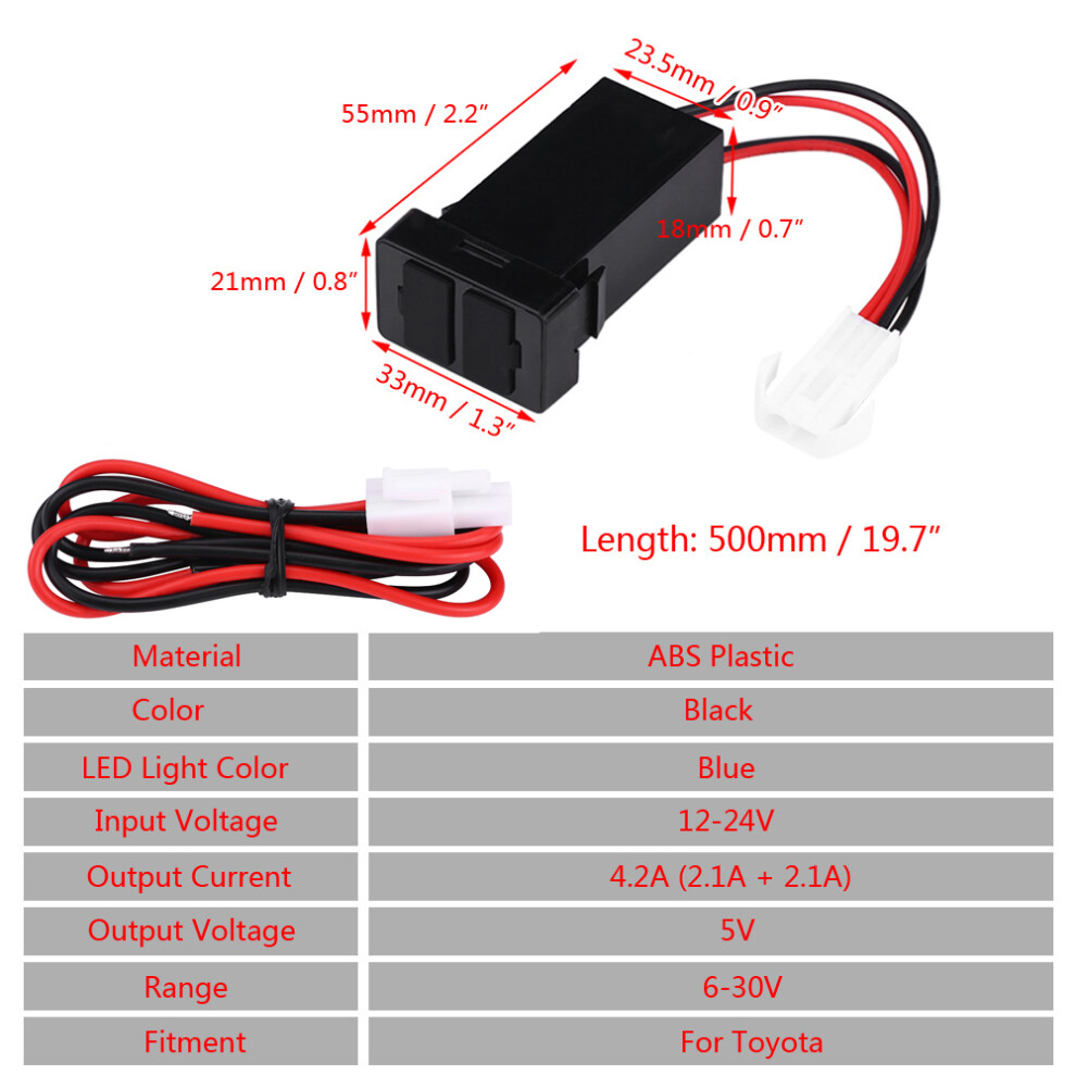 Toyota Car Charger 12V-24V Dual Usb Power Adapter Socket 2.1A Charging Port 7891362851262