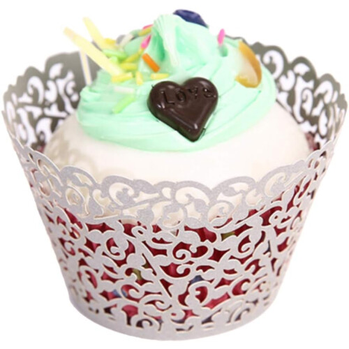 Χαρτί περιτυλίγματος για cupcakes, 50 τεμάχια κομμένα με δαντέλα από πέρλες, κομψό 1
