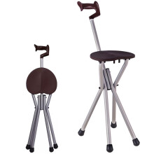 Crutches With Seat Folding FourLegged Aluminum Chair Portable Adjustable Brown