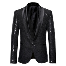 Suit Jacket Men's Plain VNeck Slim Fit One Button Black M With Pockets For Prom Stage Show Host Casual Wear