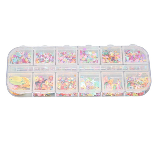 12 Grids Color Sequins 4Pcs Nail Glitter Flakes
