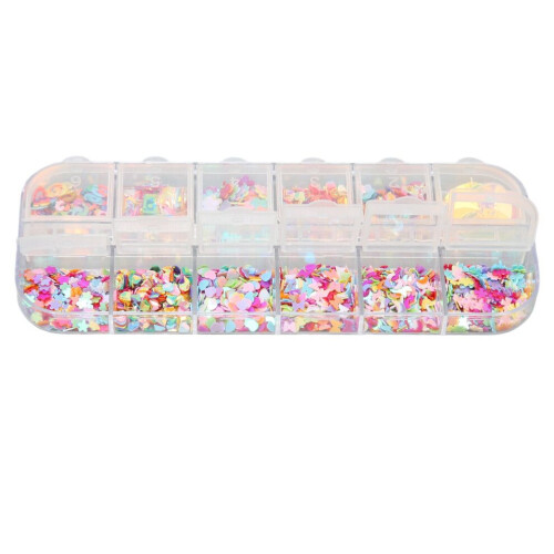 12 Grids Color Sequins 4Pcs Nail Glitter Flakes 2