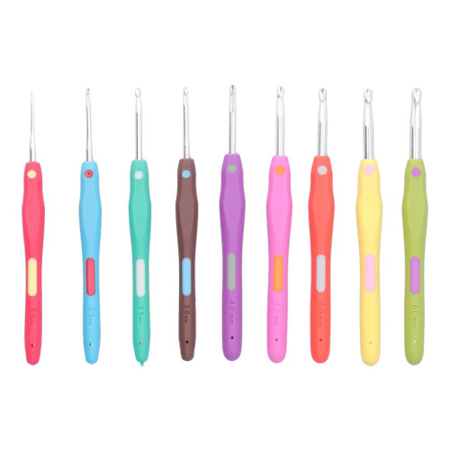 9Pcs Crochet Hooks TPR Ergonomic Soft Handle Easy