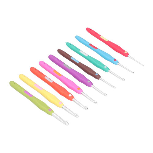 9Pcs Crochet Hooks TPR Ergonomic Soft Handle Easy 1