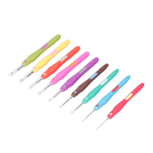 9Pcs Crochet Hooks TPR Ergonomic Soft Handle Easy 2