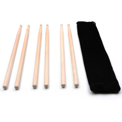 3 Pair 5A Maple Drum Sticks with Carry Bag for 2