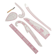 7-delige set Franse curve linialen van transparant PVC, cm en mm hoog
