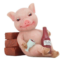 Statue de cochon en résine, style rétro, peinte à la main